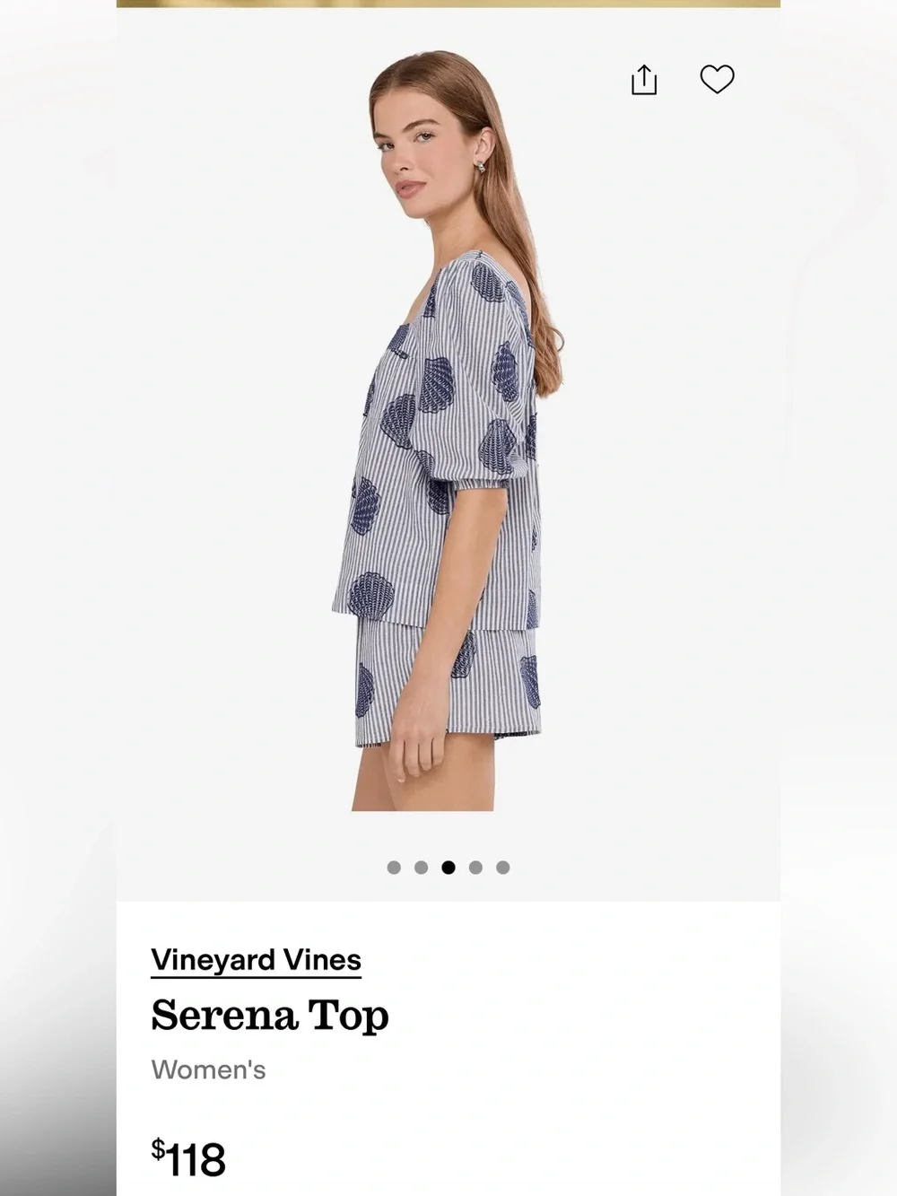 Vineyard Vines Navy Blue and White Dotted Stripe w/Seashell Embroidery | Large